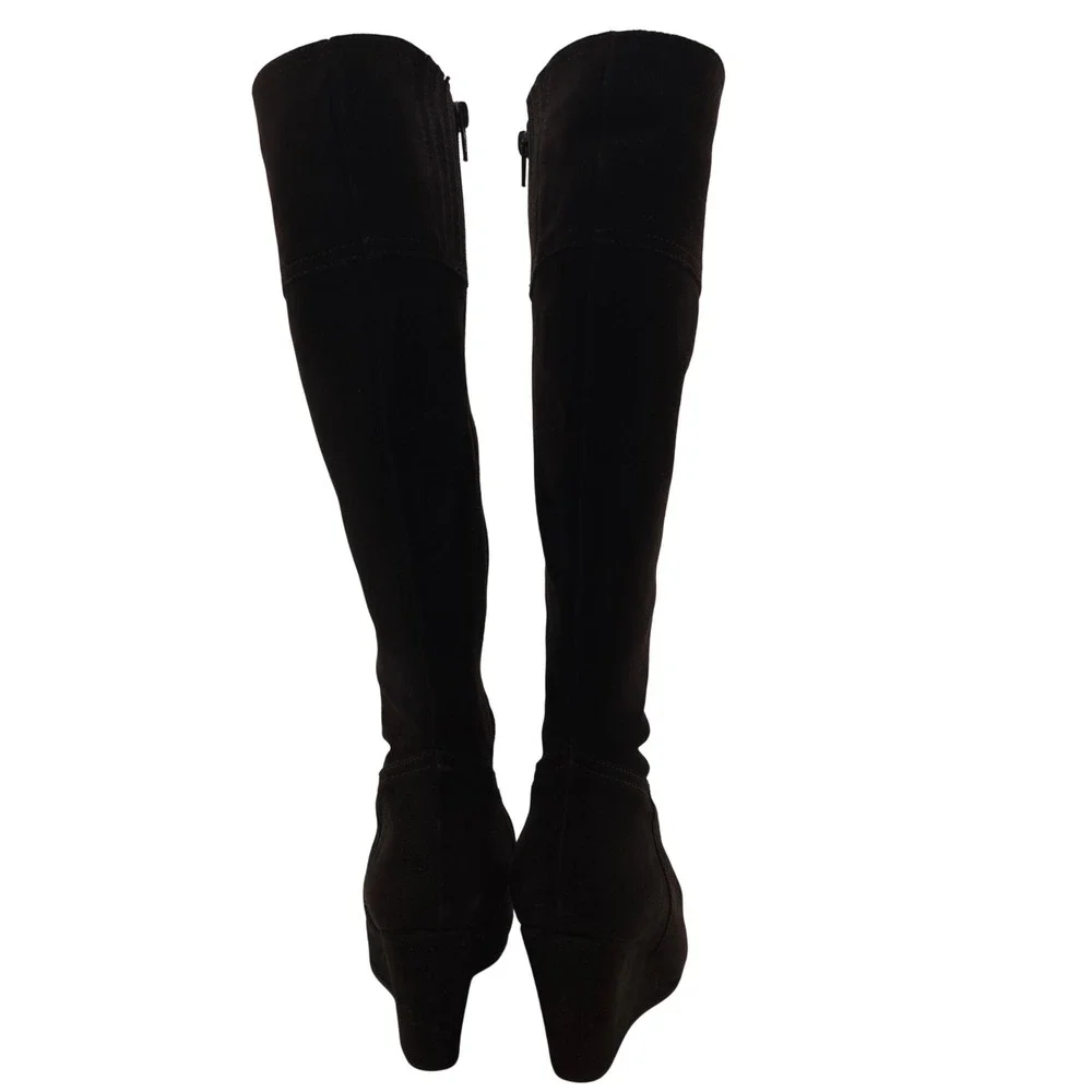 Garnet Hill Brown Suede Wedge Knee High Boots‎ 5.5 Made in Italy Zip Leather